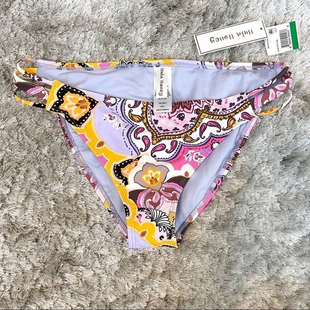 Hula Honey Bikini Lightly Padded Halter Tie-back + Matching Bottoms Size L NWT - Picture 11 of 16